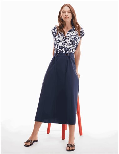 Pennyblack - Gonna in popeline di cotone blu cina