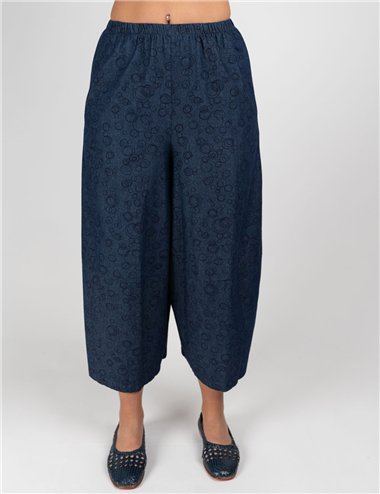 Jurere - Pantaloni  in cotone chambray con elastico in vita blu