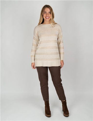 Persona - Pantaloni slim in jersey marrone