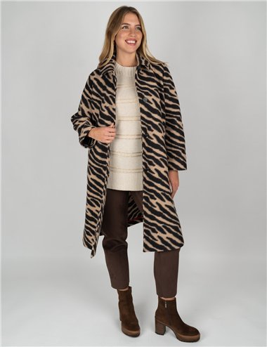 Persona - Cappotto in jersey jacquard marrone