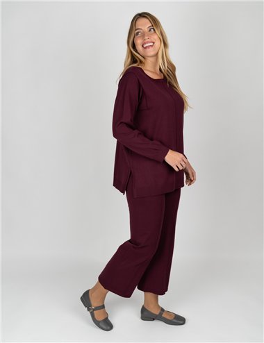 Persona - Pantaloni ampi in viscosa bordeaux