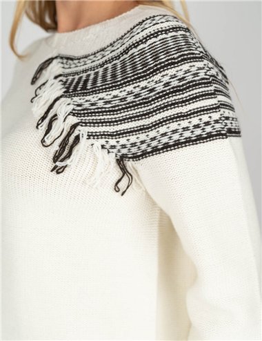 Persona - Maglia jacquard in lana stretch bianco