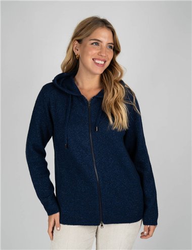 Gaia Life - Maglia in lurex con cappuccio blu