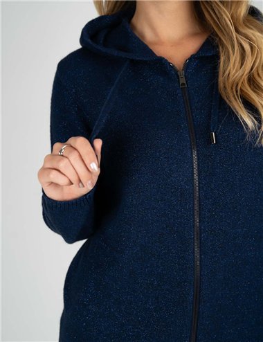 Gaia Life - Maglia in lurex con cappuccio blu