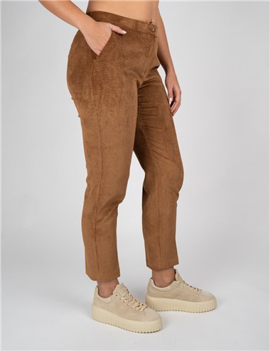 Gaia Life - Pantalone in velluto a coste elaticizzato marrone
