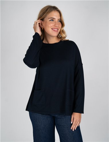 Jurere - Maglia girocollo con tasche applicate blu