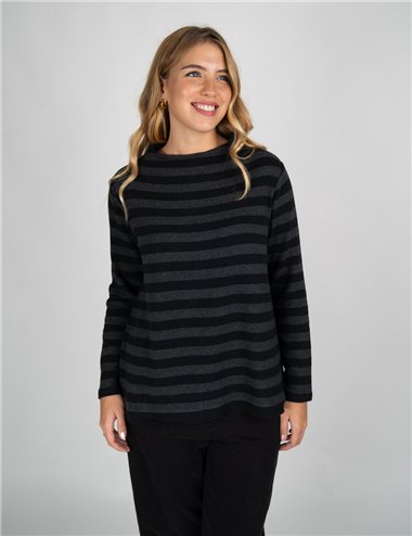 Jurere - Maglia a righe con collo a cratere nero