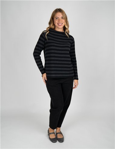 Jurere - Maglia a righe con collo a cratere nero