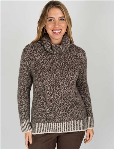 Frida Madè - Dolcevita con bordi in contrasto marrone