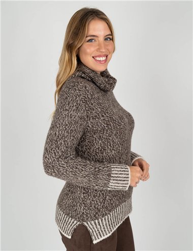 Frida Madè - Dolcevita con bordi in contrasto marrone