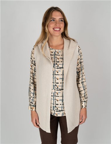 Frida Madè - Gilet in maglia aperto con cappuccio panna
