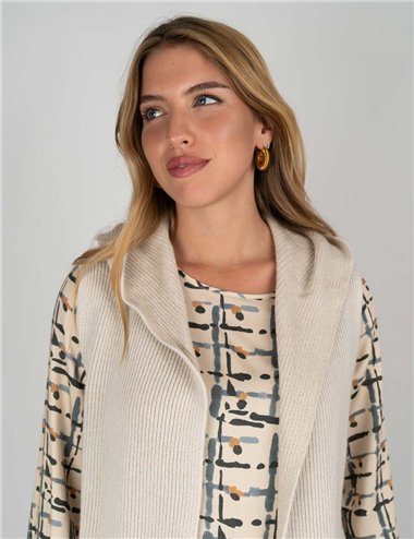 Frida Madè - Gilet in maglia aperto con cappuccio panna