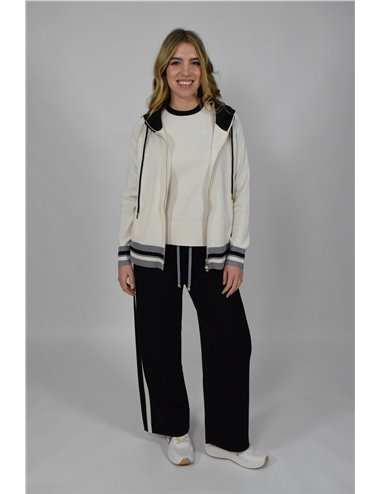 Elena Mirò - Cardigan misto viscosa con cappuccio e zip bianco