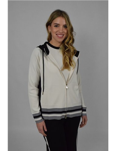 Elena Mirò - Cardigan misto viscosa con cappuccio e zip bianco