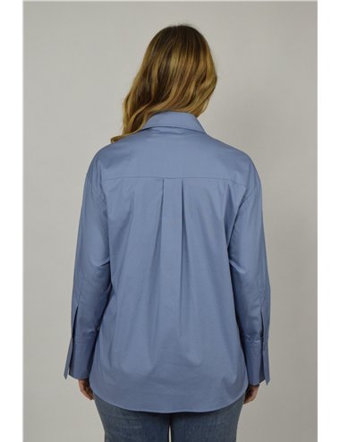 Elena Mirò - Camicia in popeline con cristalli azzurro