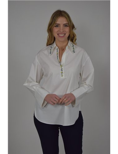 Elena Mirò - Camicia in popeline con cristalli bianco
