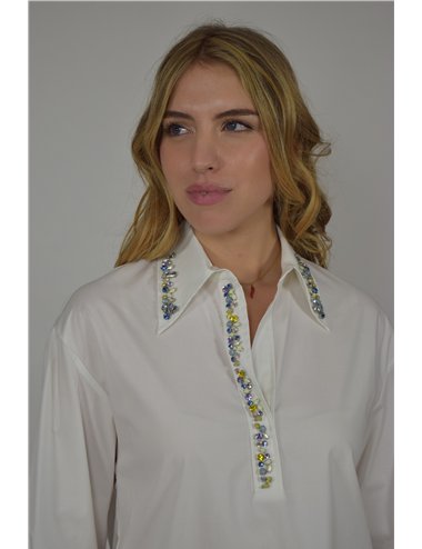 Elena Mirò - Camicia in popeline con cristalli bianco