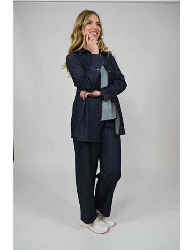 Elena Mirò - Jeans regular in Chambray, "Rose" blu