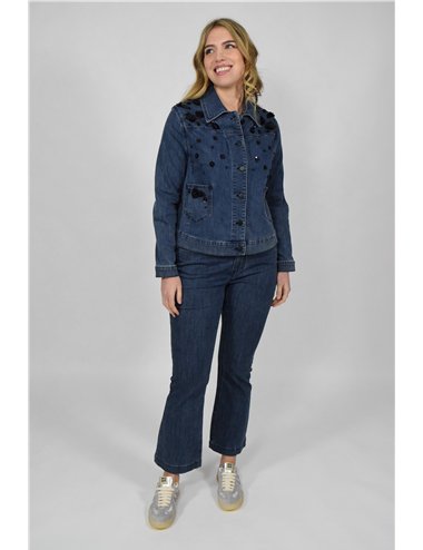 Elena Mirò - Giacca boxy in denim con ricami blu