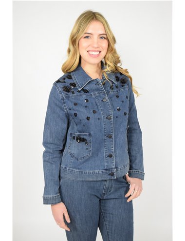 Elena Mirò - Giacca boxy in denim con ricami blu