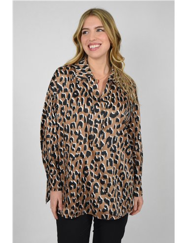 Persona - Blusa in twill stampato cammello