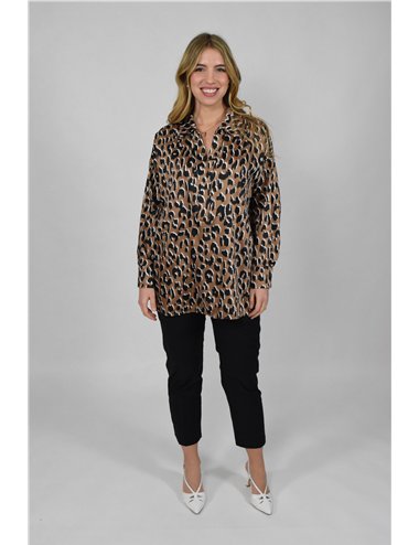 Persona - Blusa in twill stampato cammello