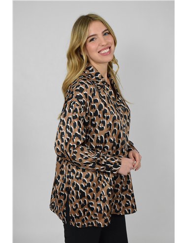 Persona - Blusa in twill stampato cammello