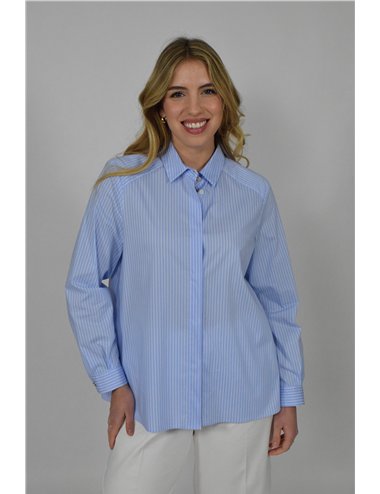 Gaia Life - Camicia in popeline rigata azzurro
