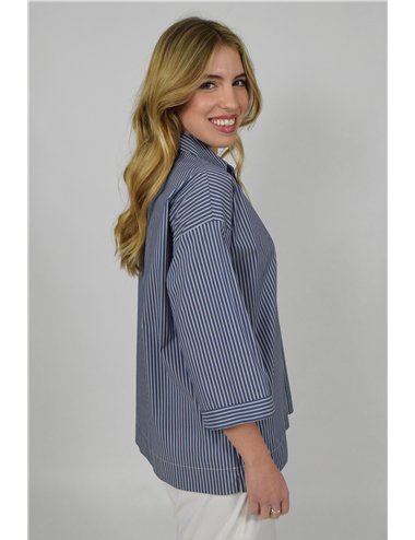 Gaia Life - Camicia in popeline maniche a tre quarti riga blu 
