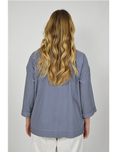 Gaia Life - Camicia in popeline maniche a tre quarti riga blu 