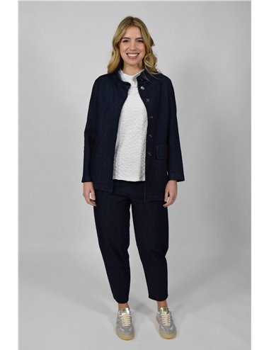 Jurerê - Panntalone in jeans baloon stretch con elastico in vita blu