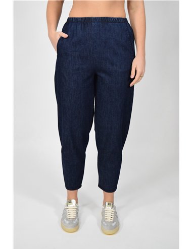 Jurerê - Panntalone in jeans baloon stretch con elastico in vita blu