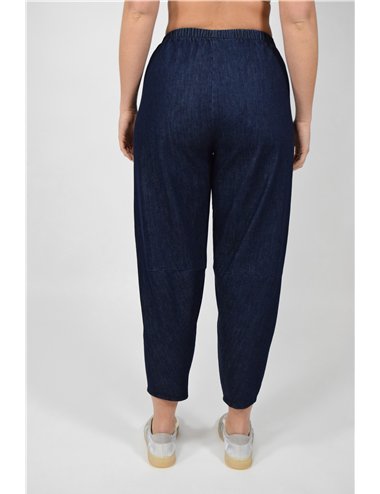 Jurerê - Panntalone in jeans baloon stretch con elastico in vita blu