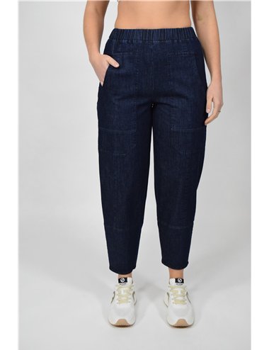 Jurerê - Pantalone jeans baloon stretch con tasche applicate blu